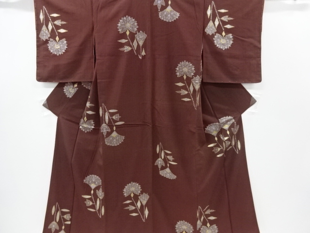 JAPANESE KIMONO / ANTIQUE OMESHI KIMONO / WOVEN FLOWERS